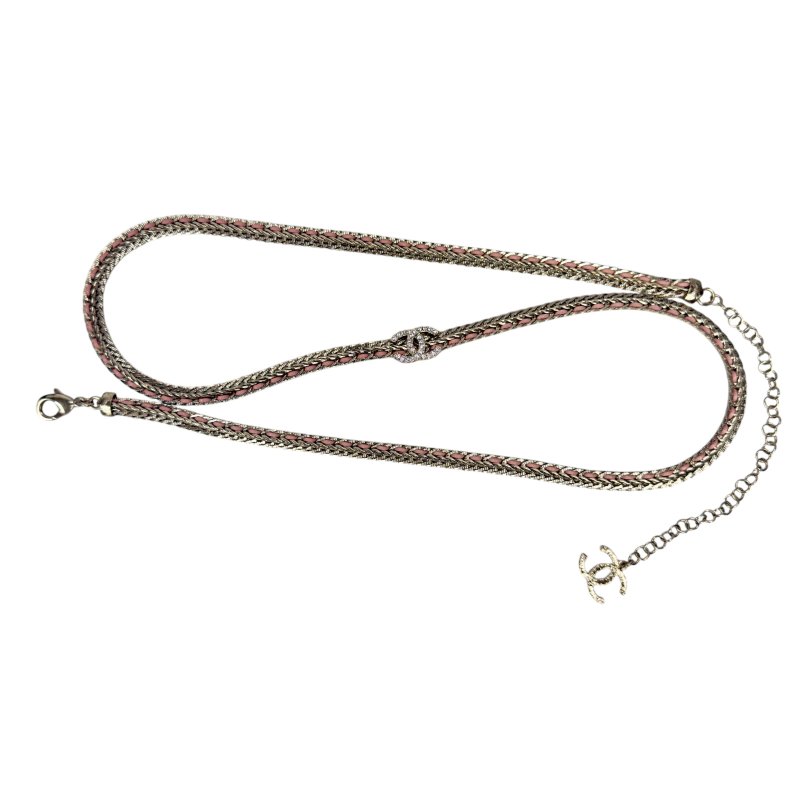 CHANEL CC 水鑽 皮穿鏈 腰鏈 長頸鏈-7