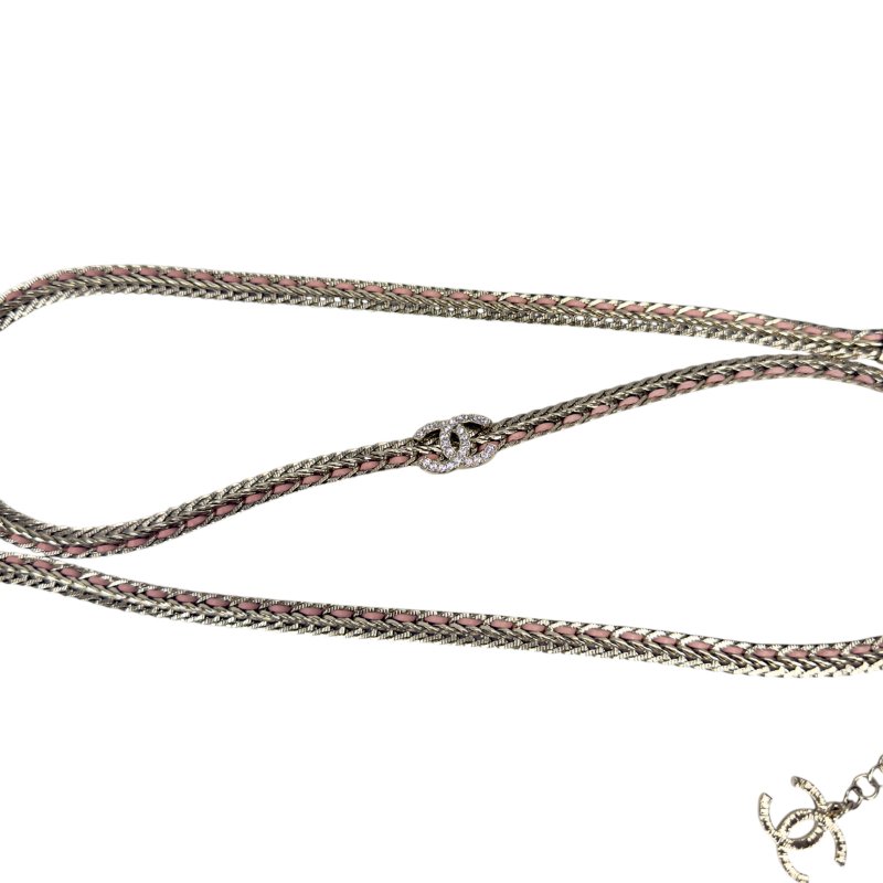 CHANEL CC 水鑽 皮穿鏈 腰鏈 長頸鏈-8