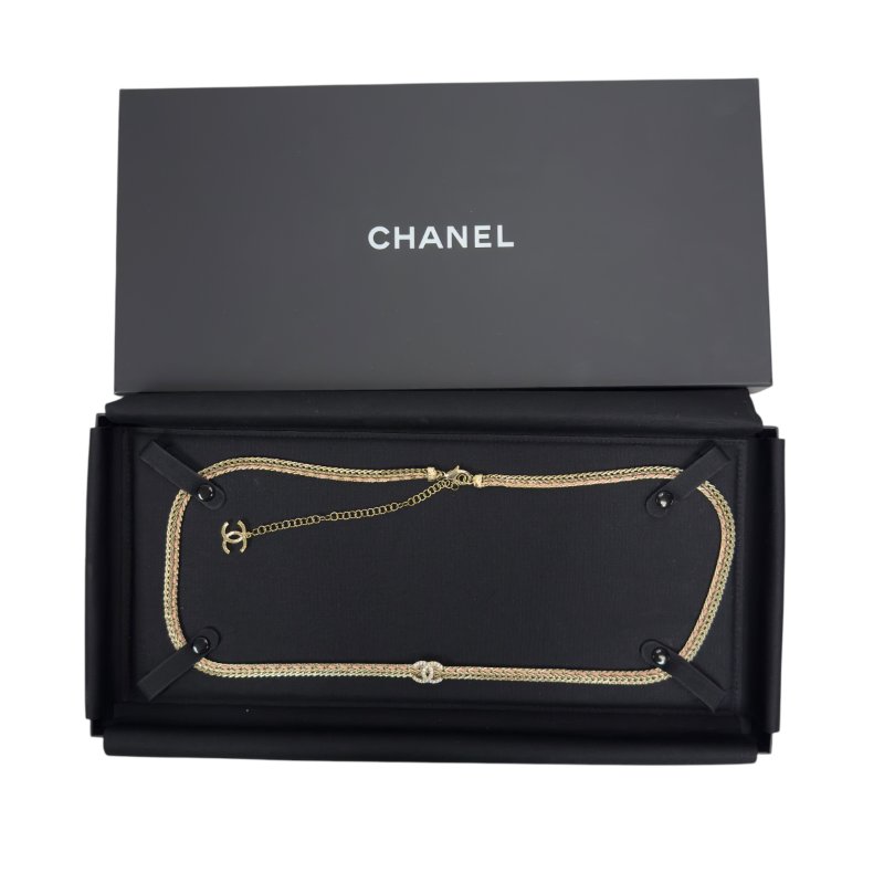 CHANEL CC 水鑽 皮穿鏈 腰鏈 長頸鏈-12