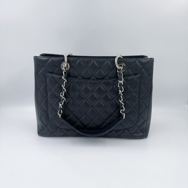 Chanel黑色荔枝牛皮銀釦托特包(稀有商品~~)-4