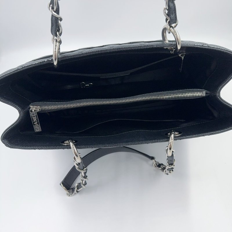 Chanel黑色荔枝牛皮銀釦托特包(稀有商品~~)-7