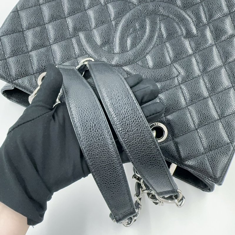 Chanel黑色荔枝牛皮銀釦托特包(稀有商品~~)-8