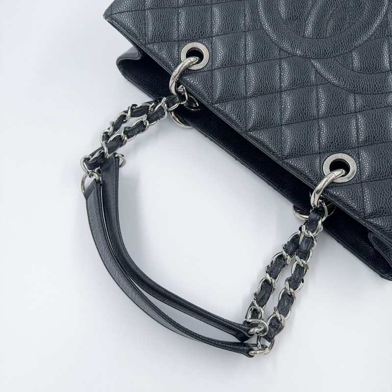 Chanel黑色荔枝牛皮銀釦托特包(稀有商品~~)-9