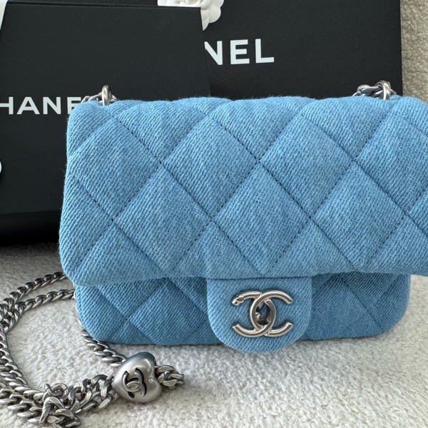 Chanel 愛心銀鏈牛仔方胖-6