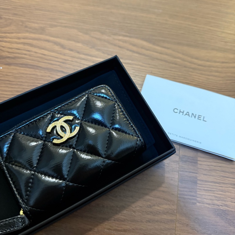 Chanel 香奈兒 24K 羊皮零錢包 99新 晶片款 油臘皮-0