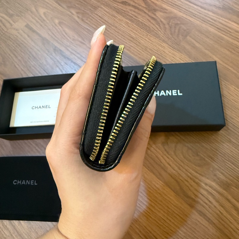 Chanel 香奈兒 24K 羊皮零錢包 99新 晶片款 油臘皮-8