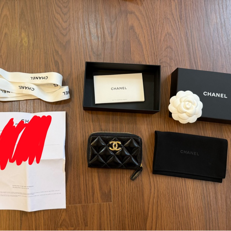 Chanel 香奈兒 24K 羊皮零錢包 99新 晶片款 油臘皮-13