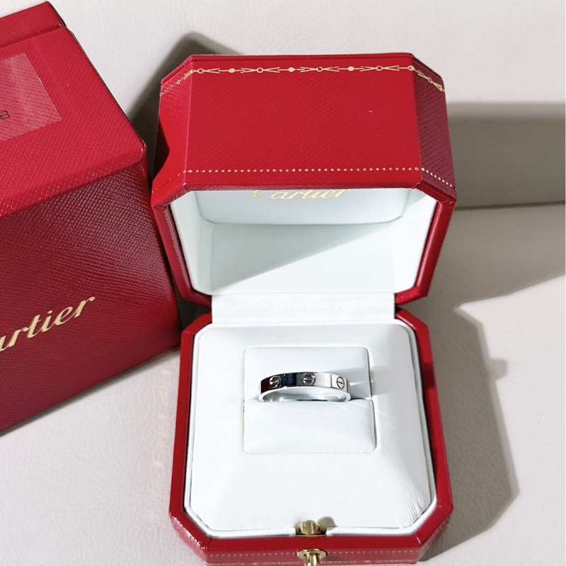 Cartier卡地亞 love系列 18K 白金窄版戒指，61 碼-0