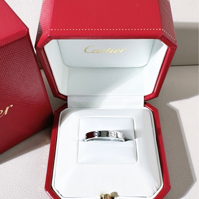 Cartier卡地亞 love系列 18K 白金窄版戒指，61 碼-1