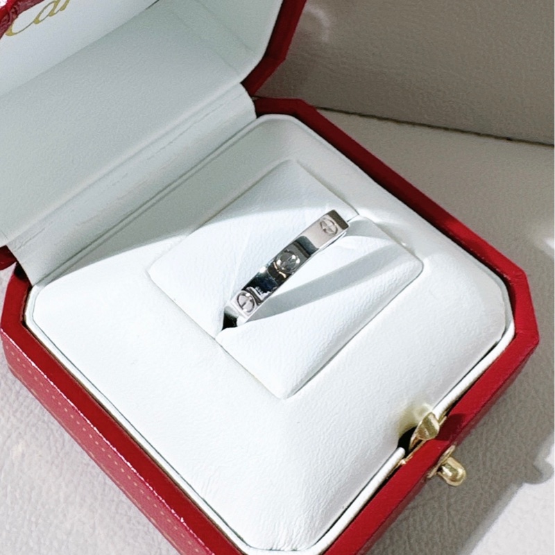 Cartier卡地亞 love系列 18K 白金窄版戒指，61 碼-2