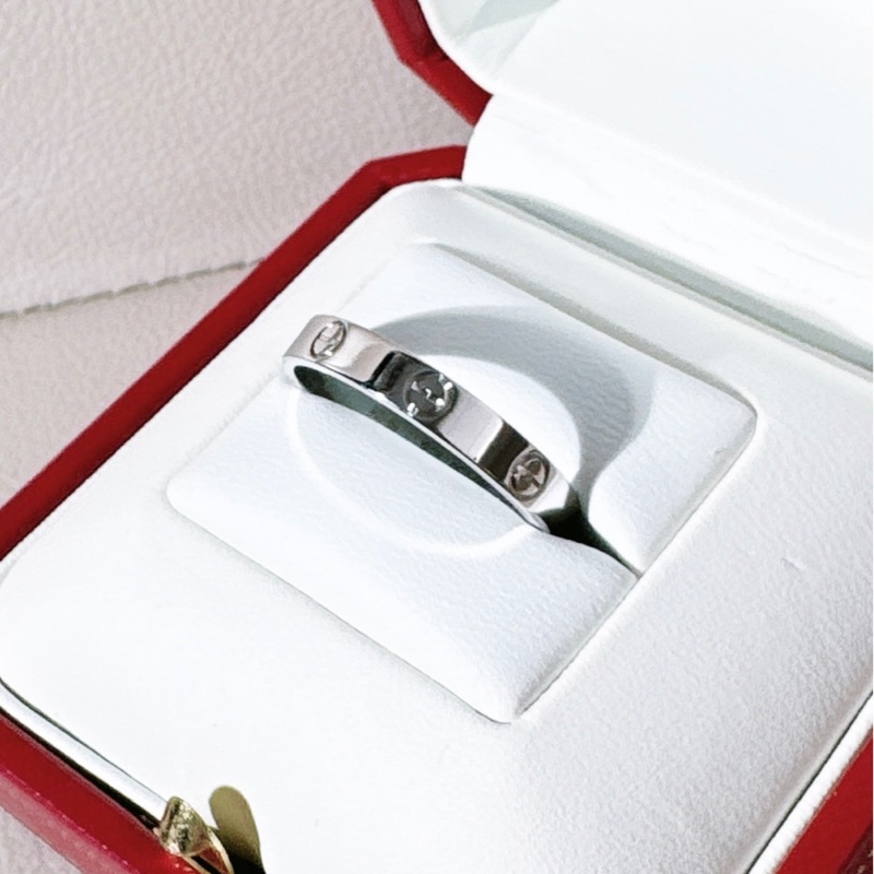 Cartier卡地亞 love系列 18K 白金窄版戒指，61 碼-3