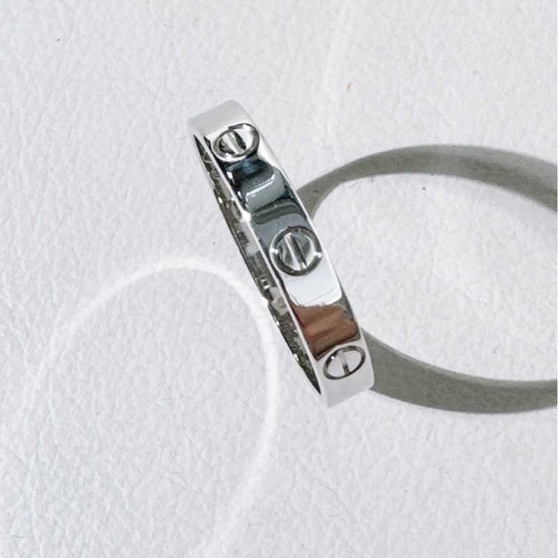 Cartier卡地亞 love系列 18K 白金窄版戒指，61 碼-4