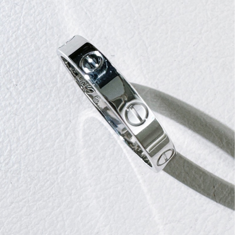 Cartier卡地亞 love系列 18K 白金窄版戒指，61 碼-5