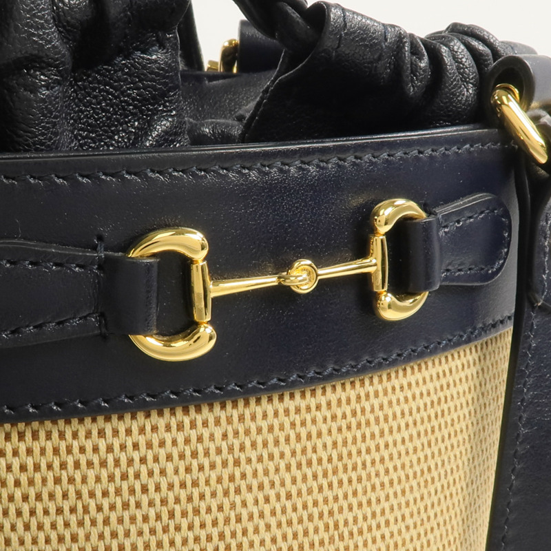 GUCCI 牛皮皮革/帆布Horsebit 1955 Bucket Bag金扣手挽袋-10