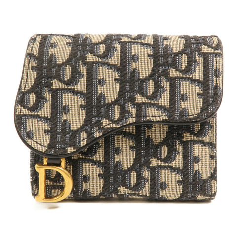 Dior 帆布/牛皮皮革Saddle Lotus Wallet金扣錢包