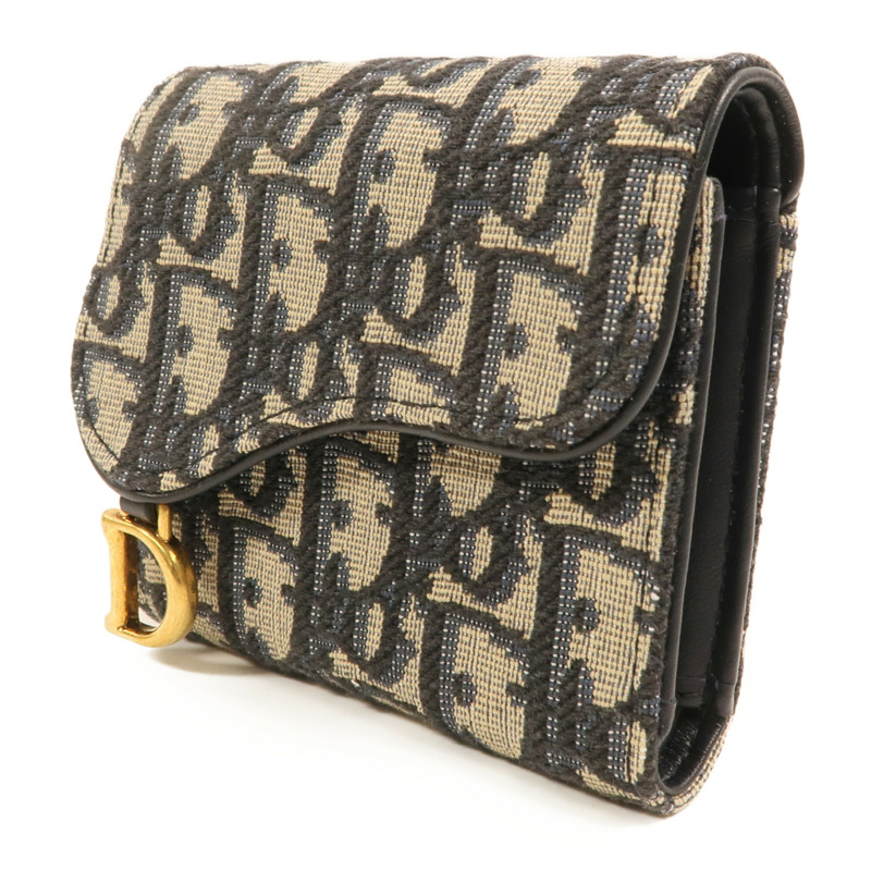 Dior 帆布/牛皮皮革Saddle Lotus Wallet金扣錢包-2