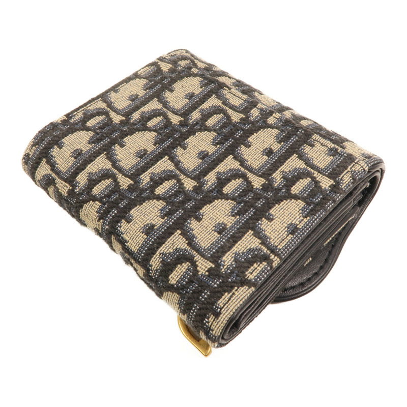 Dior 帆布/牛皮皮革Saddle Lotus Wallet金扣錢包-4