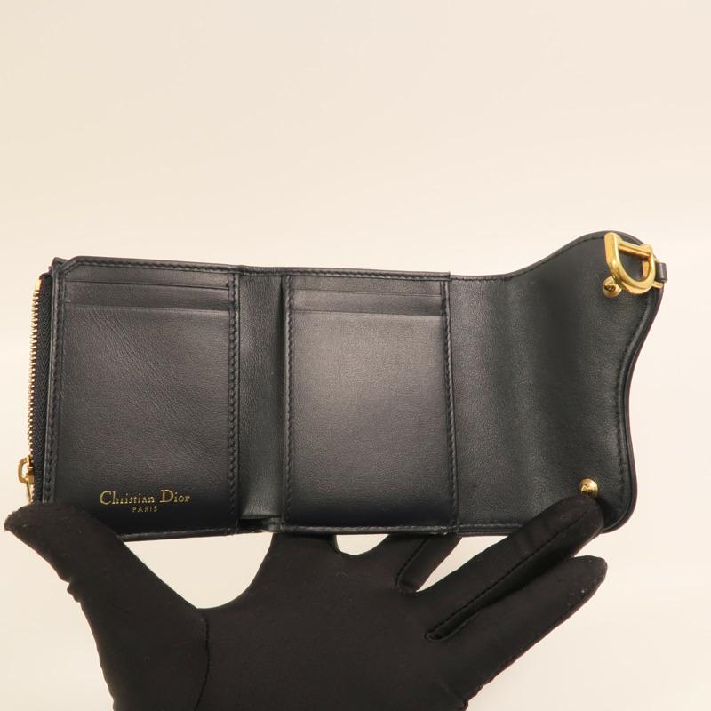 Dior 帆布/牛皮皮革Saddle Lotus Wallet金扣錢包-6