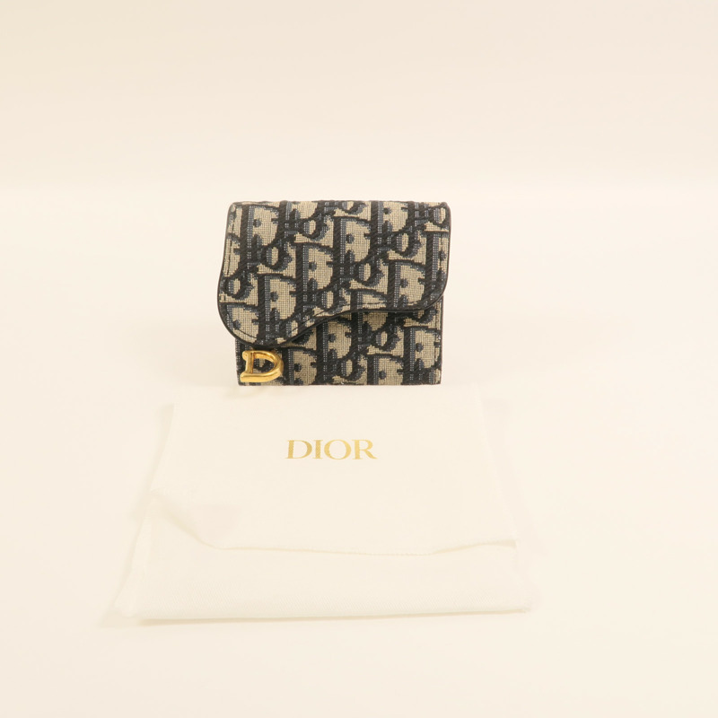 Dior 帆布/牛皮皮革Saddle Lotus Wallet金扣錢包-12