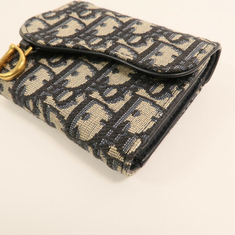 Dior 帆布/牛皮皮革Saddle Lotus Wallet金扣錢包-13
