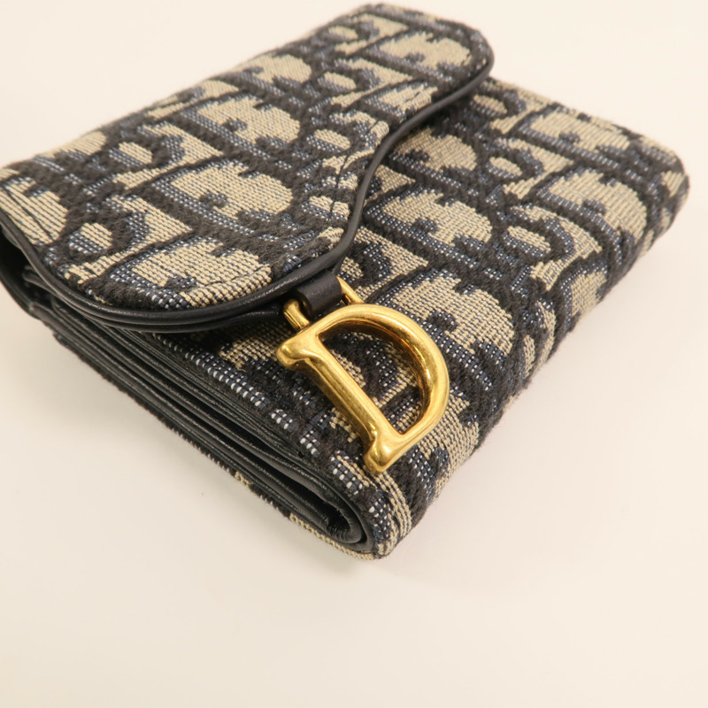 Dior 帆布/牛皮皮革Saddle Lotus Wallet金扣錢包-14