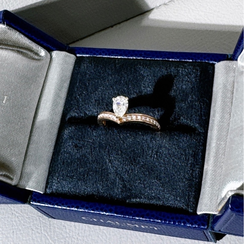 Chaumet尚美 加冕·愛系列 白鷺冠冕 V 字型玫瑰金水滴鑽戒，50號-4