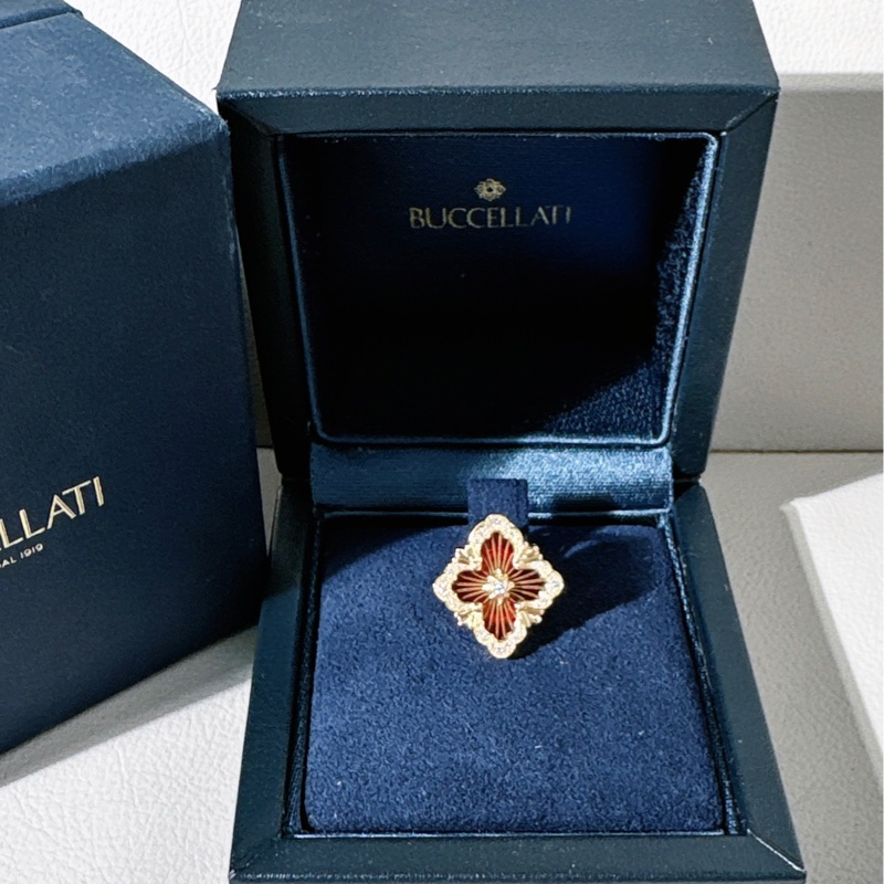 BUCCELLATI布契拉提 Opera tulle歌劇院系列 18K黃金 紅色琺瑯 鑲鑽耳環,中號-0