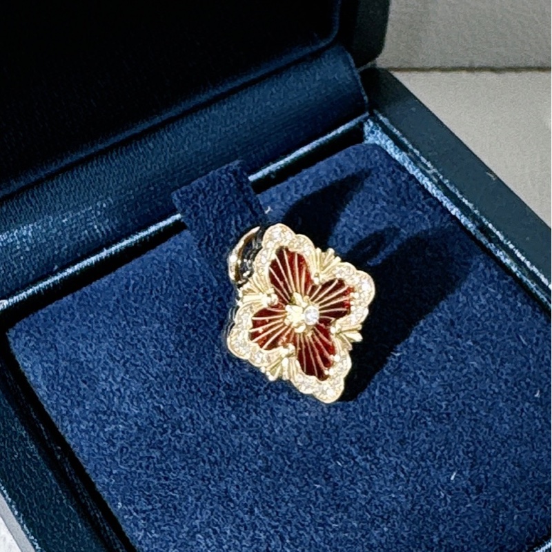 BUCCELLATI布契拉提 Opera tulle歌劇院系列 18K黃金 紅色琺瑯 鑲鑽耳環,中號-2