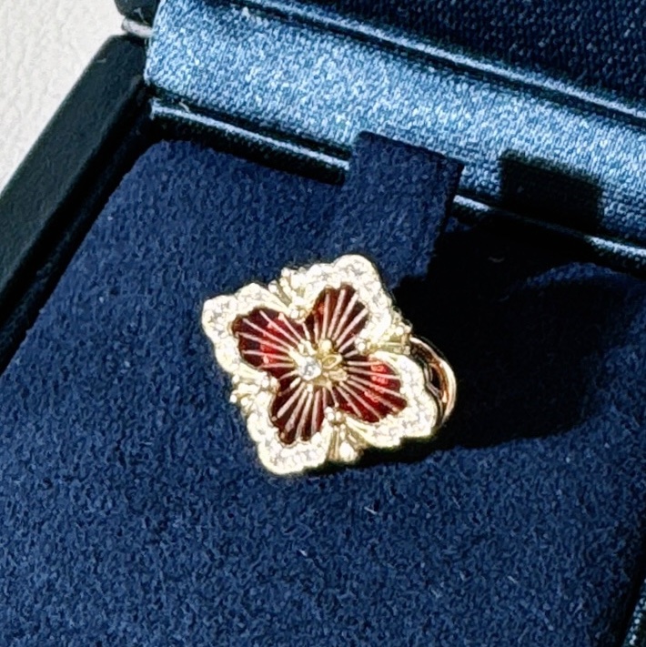 BUCCELLATI布契拉提 Opera tulle歌劇院系列 18K黃金 紅色琺瑯 鑲鑽耳環,中號-3