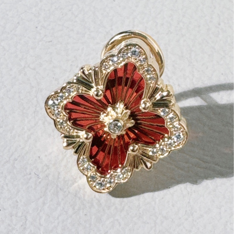 BUCCELLATI布契拉提 Opera tulle歌劇院系列 18K黃金 紅色琺瑯 鑲鑽耳環,中號-4