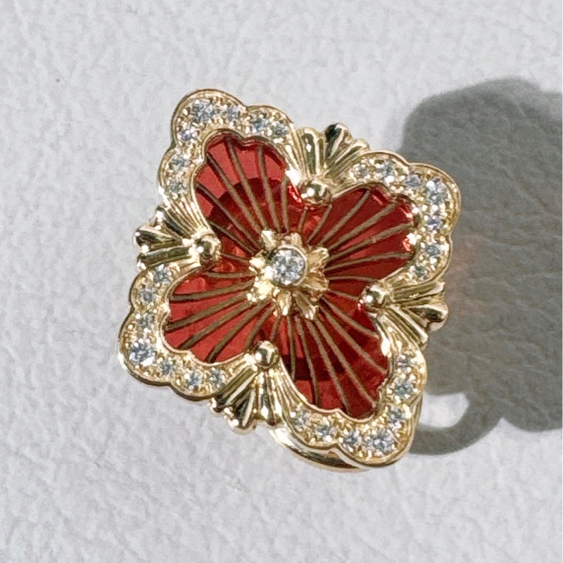 BUCCELLATI布契拉提 Opera tulle歌劇院系列 18K黃金 紅色琺瑯 鑲鑽耳環,中號-5