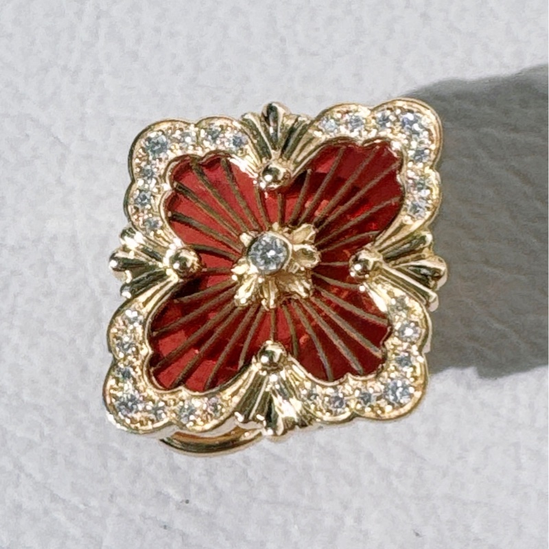 BUCCELLATI布契拉提 Opera tulle歌劇院系列 18K黃金 紅色琺瑯 鑲鑽耳環,中號-6