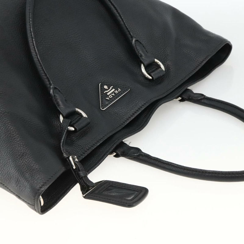 【日本直送】PRADA 皮革手提包 黑色 銀色 正品 BAZ073A-5