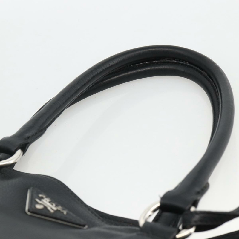 【日本直送】PRADA 皮革手提包 黑色 銀色 正品 BAZ073A-7