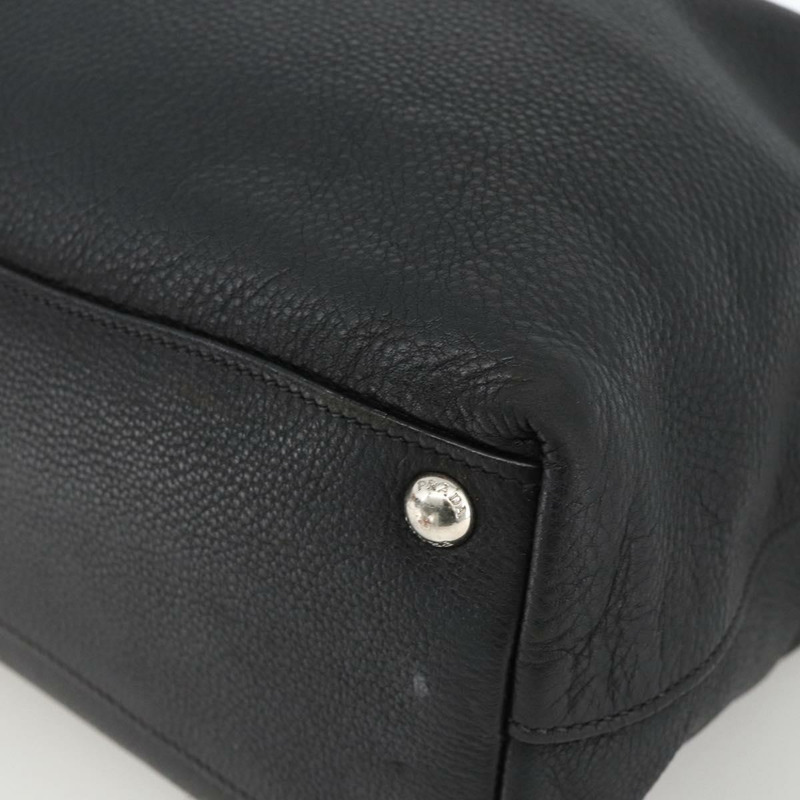 【日本直送】PRADA 皮革手提包 黑色 銀色 正品 BAZ073A-8