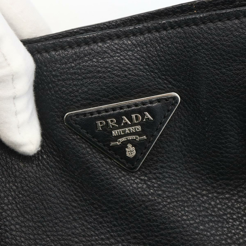 【日本直送】PRADA 皮革手提包 黑色 銀色 正品 BAZ073A-16