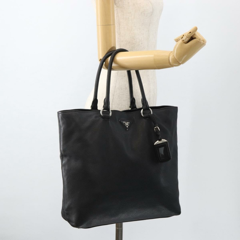【日本直送】PRADA 皮革手提包 黑色 銀色 正品 BAZ073A-25