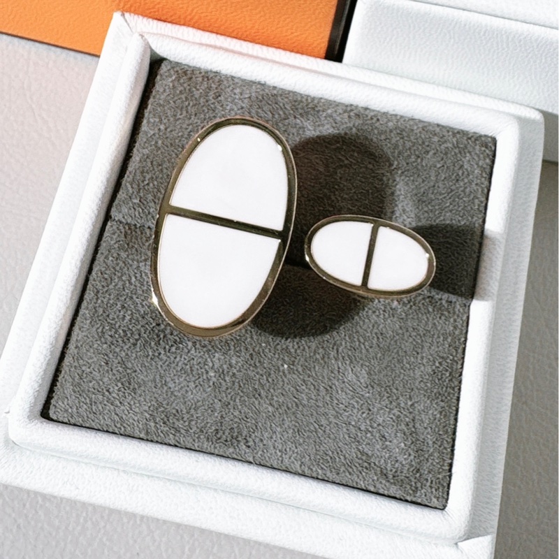 Hermes 愛馬仕  Verso 18K 玫瑰金 白陶瓷豬鼻子戒指-1