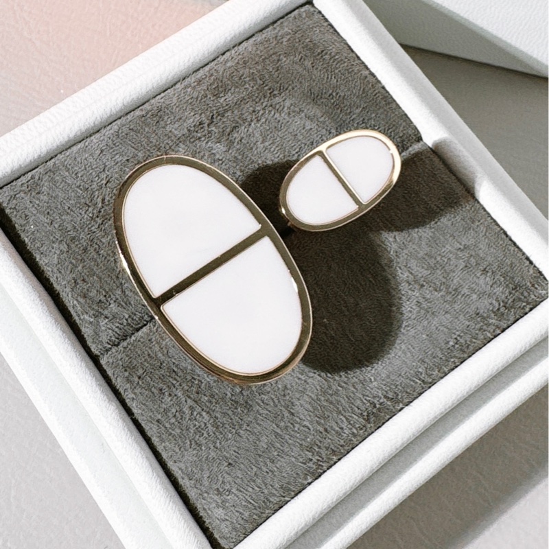 Hermes 愛馬仕  Verso 18K 玫瑰金 白陶瓷豬鼻子戒指-3