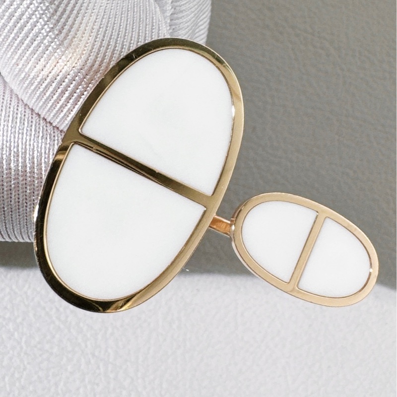 Hermes 愛馬仕  Verso 18K 玫瑰金 白陶瓷豬鼻子戒指-4