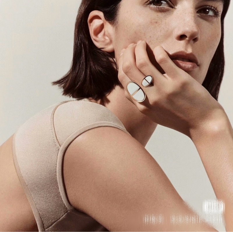 Hermes 愛馬仕  Verso 18K 玫瑰金 白陶瓷豬鼻子戒指-6