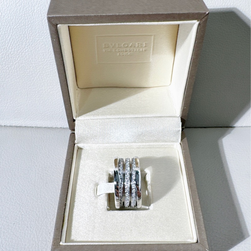 Bvlgari寶格麗 B.Zero1 系列 白金螺旋滿鑽 彈簧戒指，51 號-1