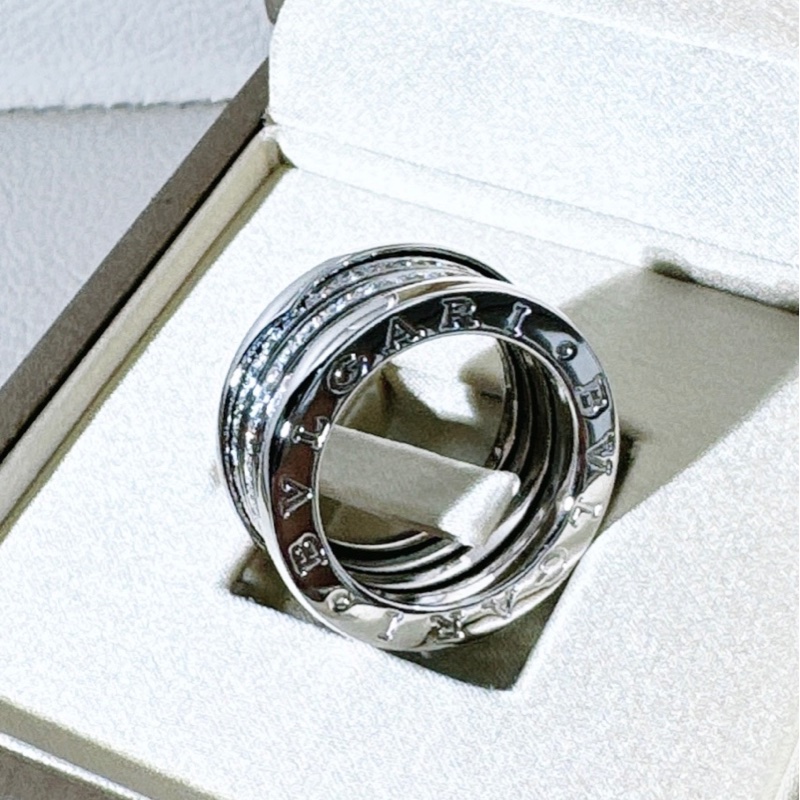 Bvlgari寶格麗 B.Zero1 系列 白金螺旋滿鑽 彈簧戒指，51 號-3