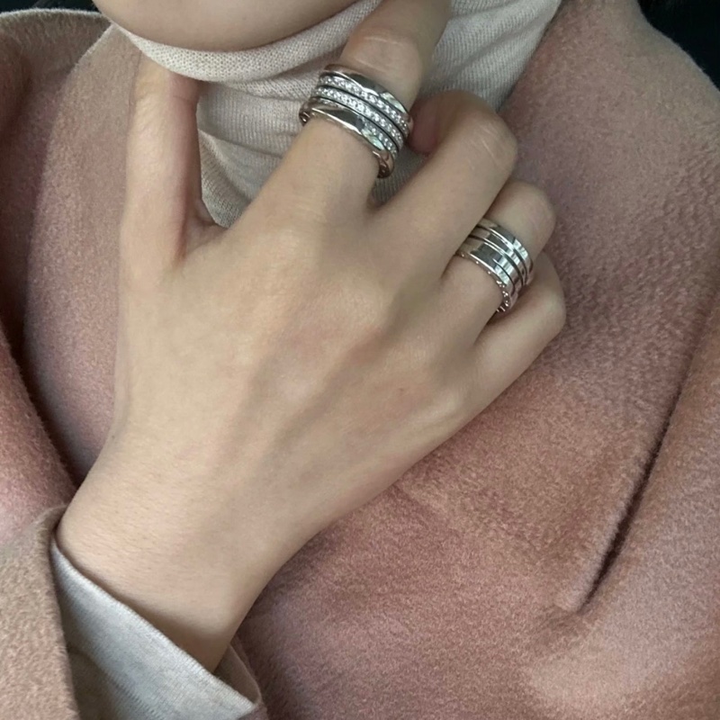 Bvlgari寶格麗 B.Zero1 系列 白金螺旋滿鑽 彈簧戒指，51 號-6