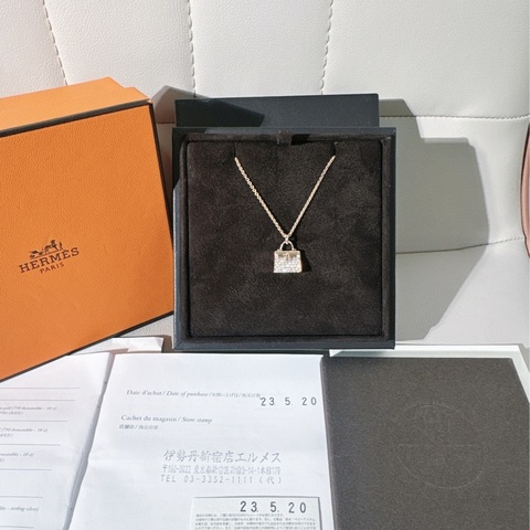 Hermes愛馬仕 玫瑰金滿鑽 kelly項鍊