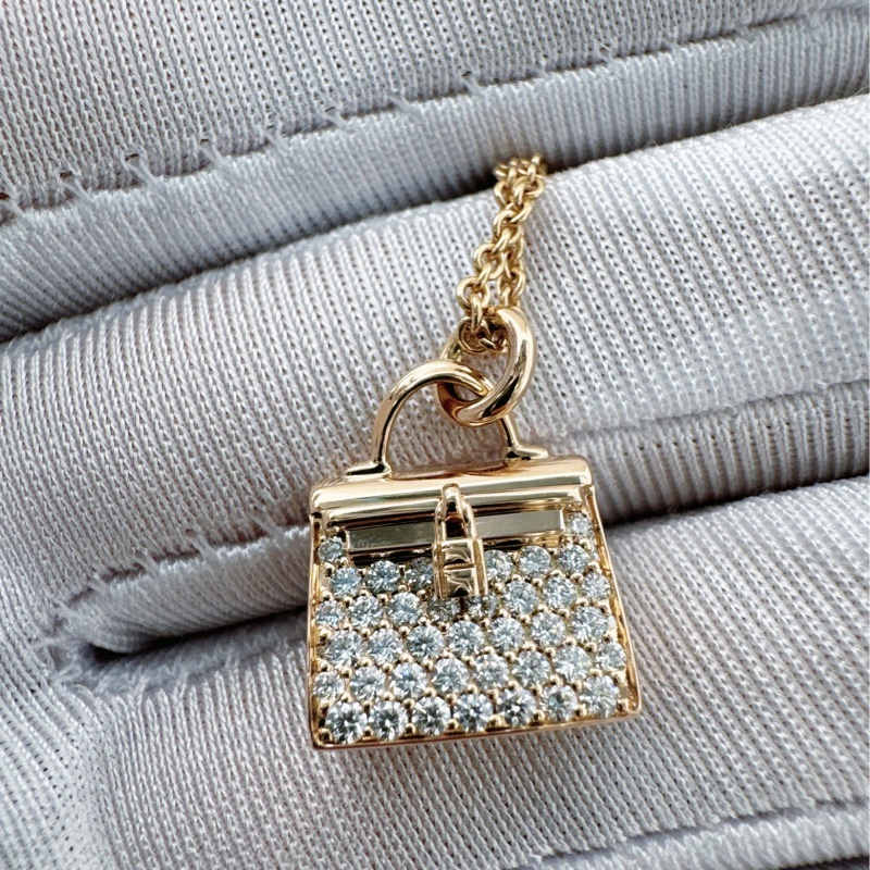 Hermes愛馬仕 玫瑰金滿鑽 kelly項鍊-4