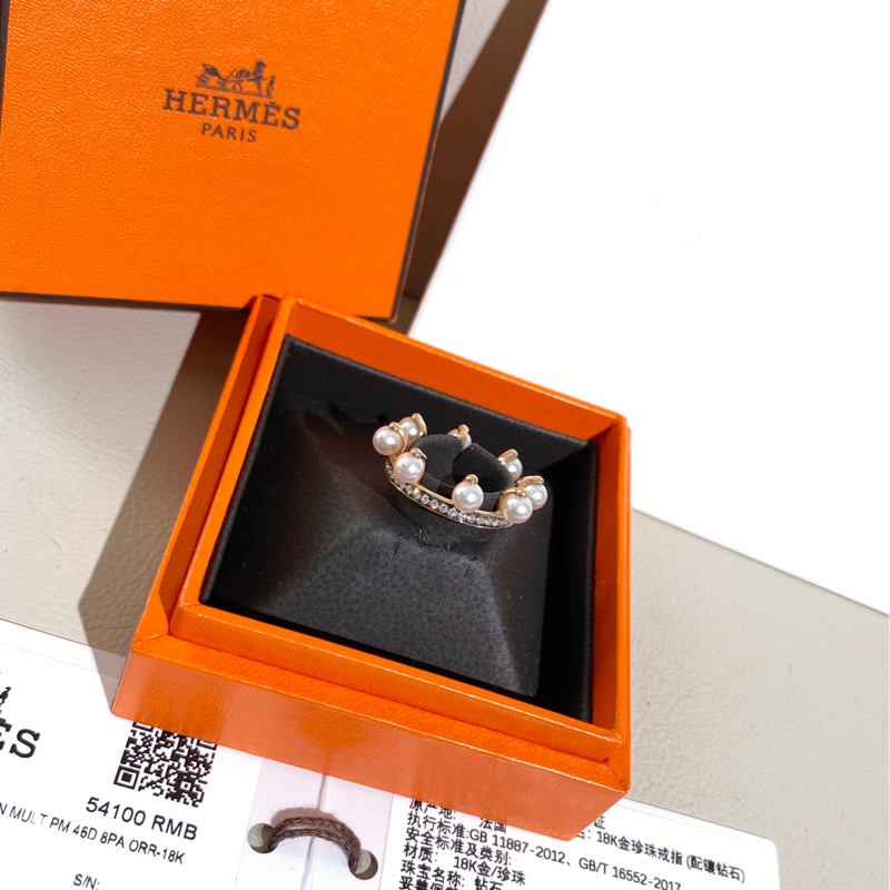 Hermes愛馬仕 新款高級珠寶chandra系列 珍珠鑲鑽戒指，50碼-1