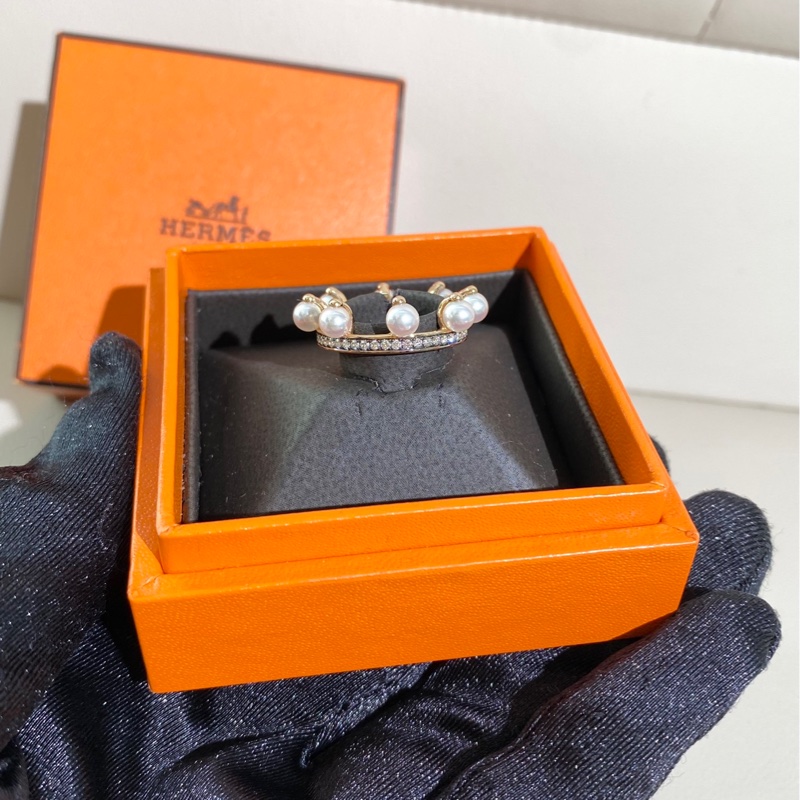 Hermes愛馬仕 新款高級珠寶chandra系列 珍珠鑲鑽戒指，50碼-2