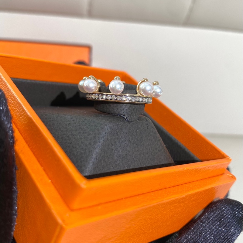 Hermes愛馬仕 新款高級珠寶chandra系列 珍珠鑲鑽戒指，50碼-3