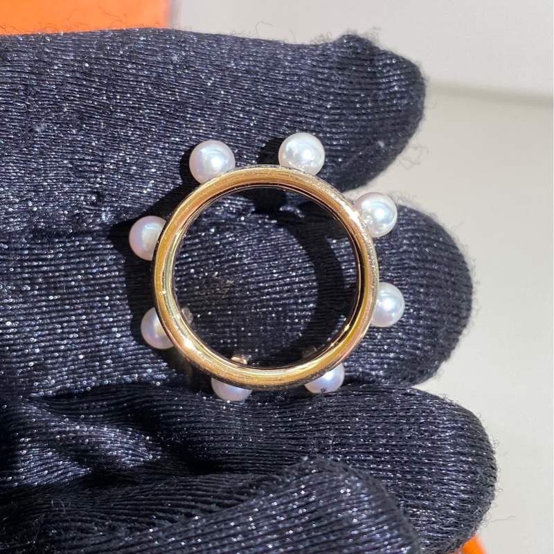 Hermes愛馬仕 新款高級珠寶chandra系列 珍珠鑲鑽戒指，50碼-5